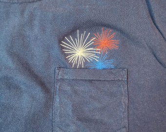 Fireworks pocket shirt, peekapoo tee,  face Unisex SHORT Sleeve Comfort Colors, Embroidered Pocket T-Shirt