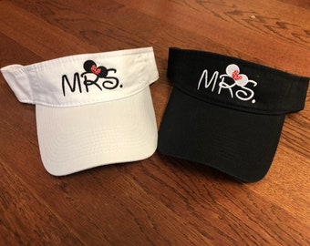 Mr. and Mrs. Visor, Mouse Ears hat, Mouse Ears, Theme Park Wedding, Honeymoon, Newlyweds, Wedding Gift