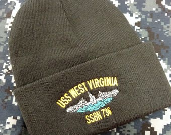 Boat Beanie, Naval Command, Enlisted Navy, Officer Dolphins, Submarine, Embroidered Beanie, SSBN, SSGN, USS Rhode Island