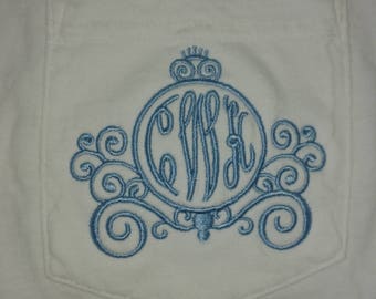 Carriage Monogram, LONG Sleeves, Monogrammed T-Shirt, Comfort Colors, Embroidered Pocket Tee Shirt, Princess, Disney Vacation
