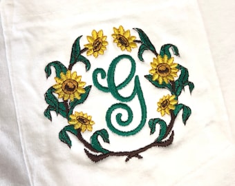 Sunflower Monogram Shirt, Daisy Monogram, Flower monogrammed Tee, SHORT Sleeve Comfort Colors, Unisex Embroidered Pocket T-Shirt