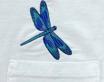 Drangonfly Embroidered pocket t-shirt, SHORT Sleeve Comfort Colors,