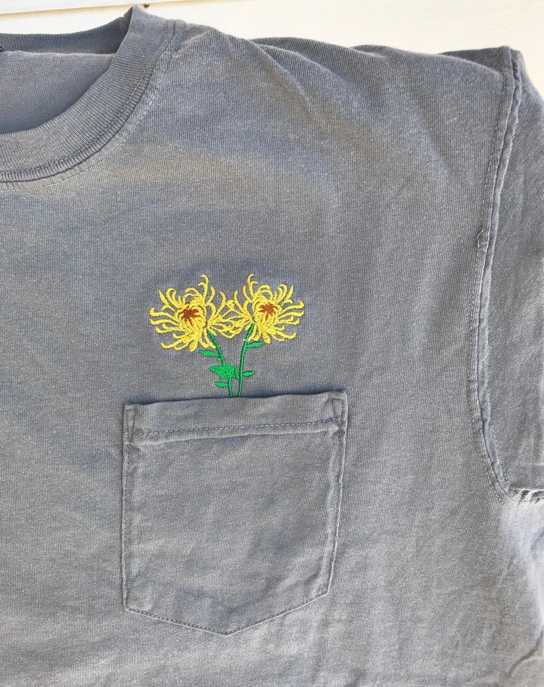 Embroidered flower pocket t-shirt Peekaboo floral tee SHORT | Etsy
