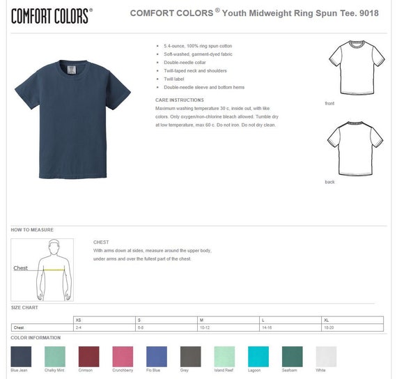 Comfort Colors Size Chart Youth