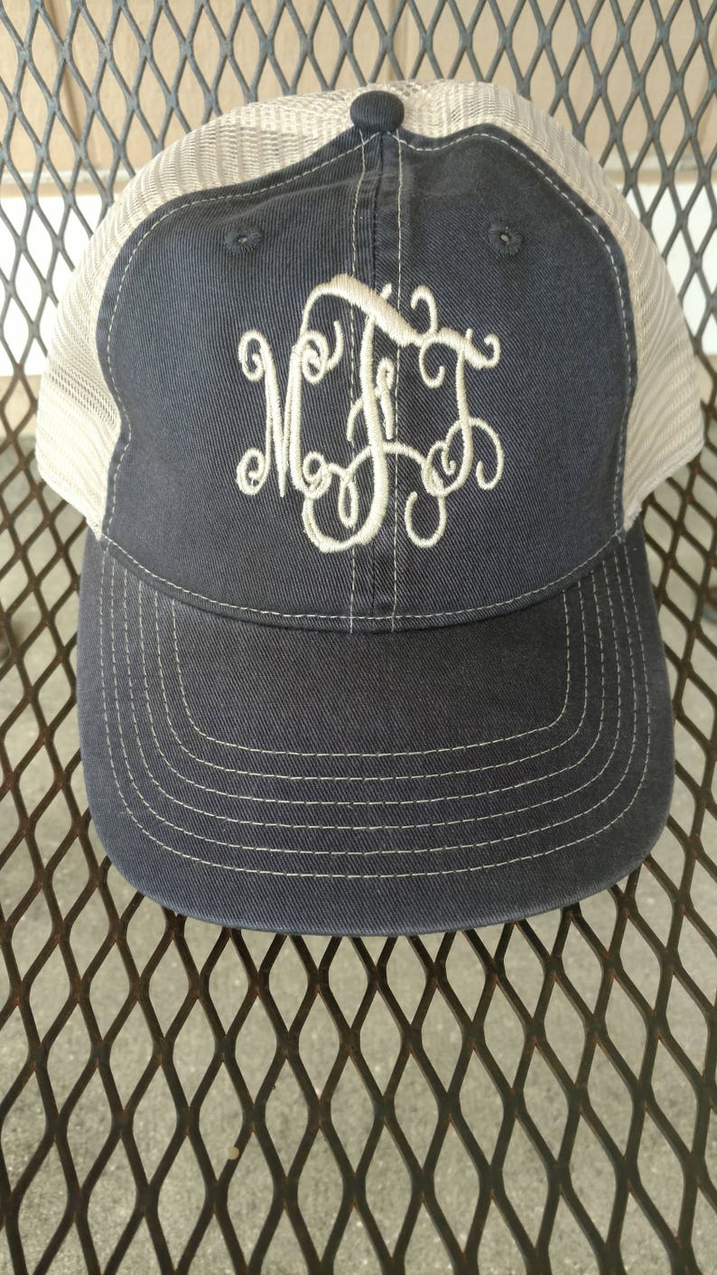 Monogram Hat Monogrammed Denim Trucker Hat Mesh Back Hat Comfort Color hat Embroidered Hat Adjustable Baseball Cap Beach Hair