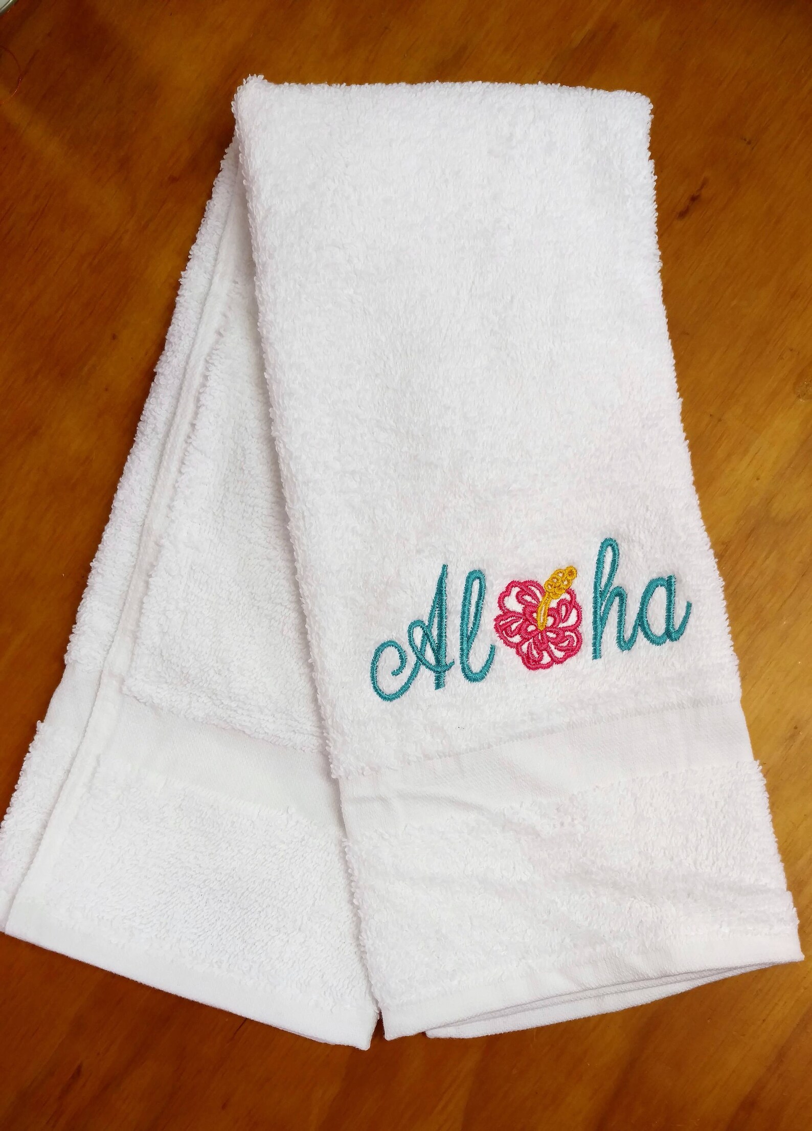 Hibiscus Flower Tropical Hand Towel Embroidery Aloha Etsy