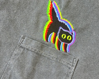 Glitchy Cat shirt, peekapoo tee, face Unisex SHORT Sleeve Comfort Colors, Embroidered Pocket T-Shirt