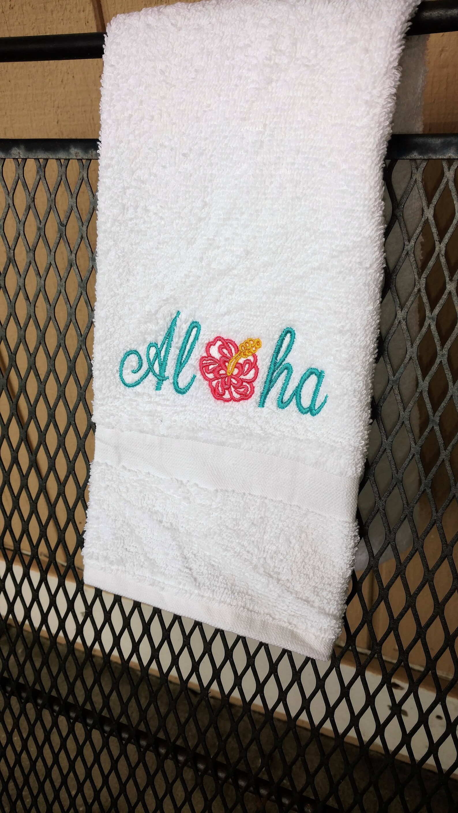 Hibiscus Flower Tropical Hand Towel Embroidery Aloha Etsy
