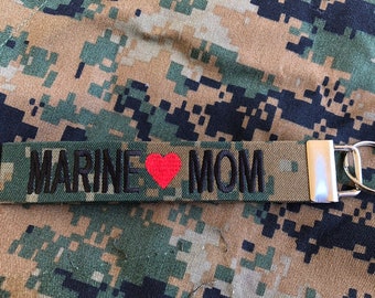 Marine Mom Key fob, Marine Wife, Military Name Tape keychain, Marine Pride, Marine Digi,