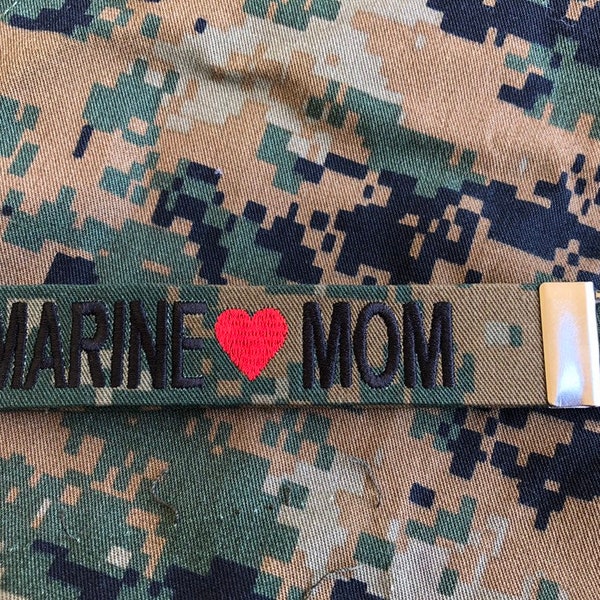 Marine Mom Key fob, Marine Wife, Military Name Tape keychain, Marine Pride, Marine Digi,