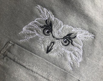 Owl Shirt, Embroidered Owl Shirt, embroider pocket tee, Comfort Colors T-Shirt,