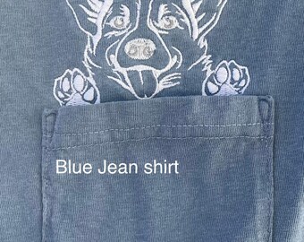 Puppy pocket, peekapoo tee, face Unisex SHORT Sleeve Comfort Colors, Embroidered Pocket T-Shirt
