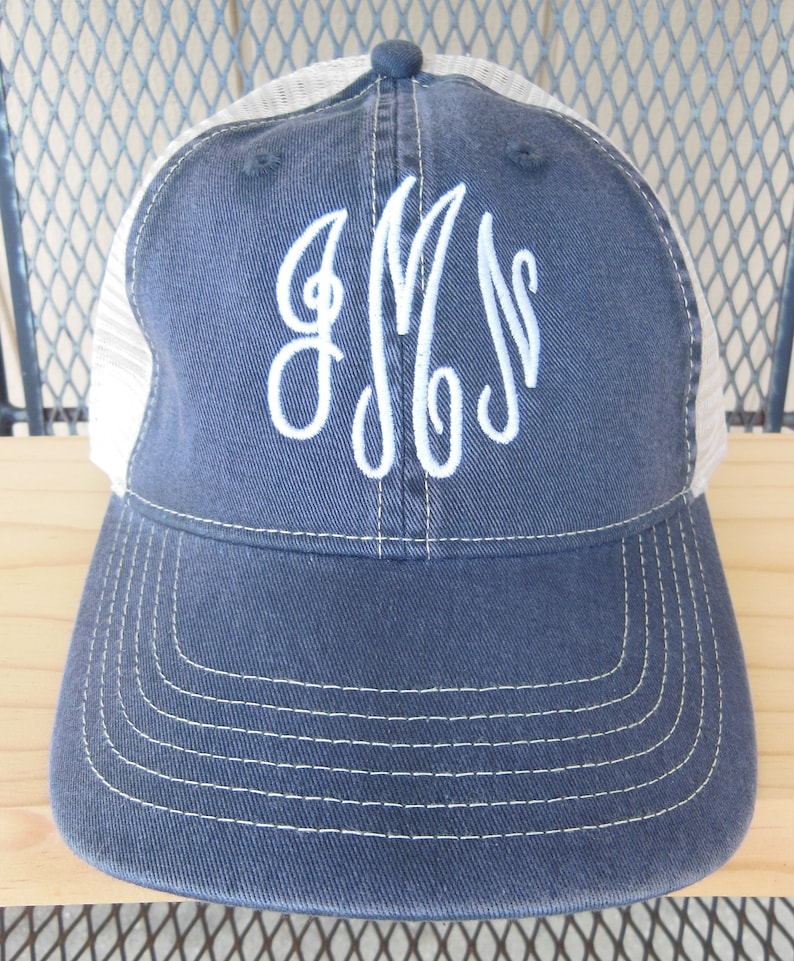 Monogram Hat Monogrammed Denim Trucker Hat Mesh Back Hat Comfort Color hat Embroidered Hat Adjustable Baseball Cap Beach Hair