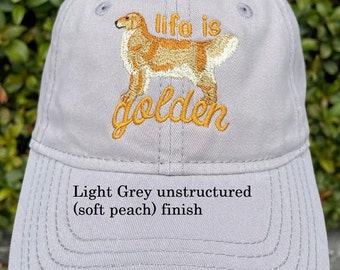 Golden Retriever hat, Dog mom Gift, Life is golden, Adjustable Dad hat, Cotton ballcap