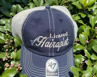 Licensed Hairapist, Hair Stylist Hat, Beautician gift, Cosmetologist gift, Denim Trucker Hat, Comfort Color Snapback