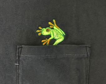 Tree Frog Shirt, Embroidered Frog Shirt, Peek-a-boo pocket tee, Comfort Colors T-Shirt,