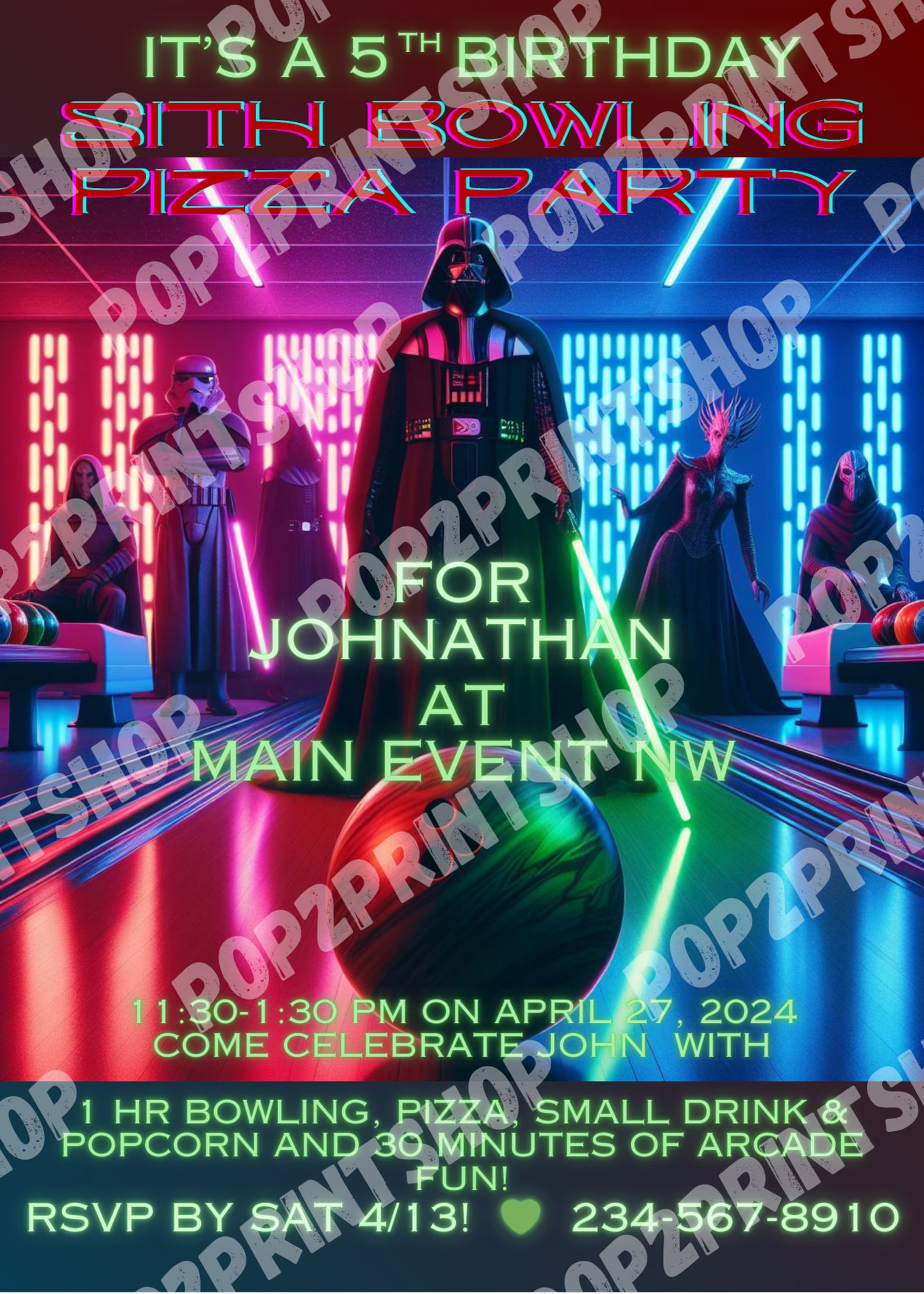 Editable Printable Custom Space Wars Bowling Birthday Invitation ...