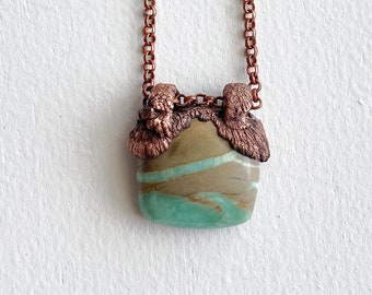 Jasper Necklace / Crystal Copper Necklace / Electroformed