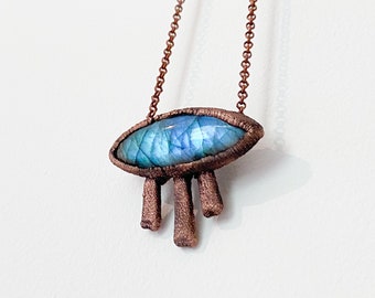 Labradorite Necklace / Minimalist Copper Necklace / Electroformed