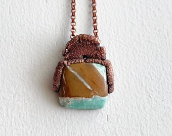 Jasper Necklace / Crystal Copper Necklace / Electroformed