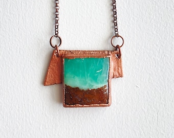 Chrysoprase Necklace / Crystal Copper Necklace / Electroformed