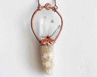 Spirit Quartz Crystal Necklace / Moon Pendant / Copper Electroformed Jewelry