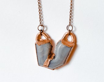 Druzy Agate Necklace / Crystal Copper Necklace / Electroformed
