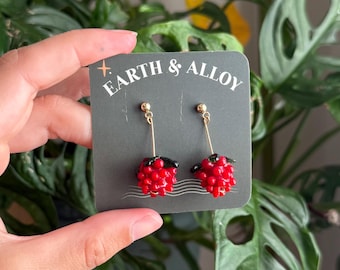 Glass Raspberry Earrings / Glassblown Lampwork Earrings