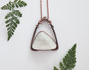 Quartz Moon Necklace / Pendant / Copper Electroformed Jewelry