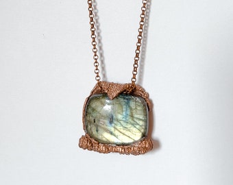 Labradorite Necklace / Minimalist Copper Necklace / Electroformed