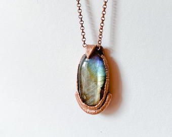Labradorite Necklace / Minimalist Copper Necklace / Electroformed