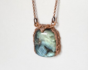 Labradorite Necklace / Minimalist Copper Necklace / Electroformed