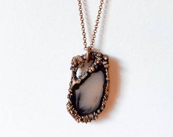 Agate Moon Necklace / Minimalist Copper Necklace / Electroformed