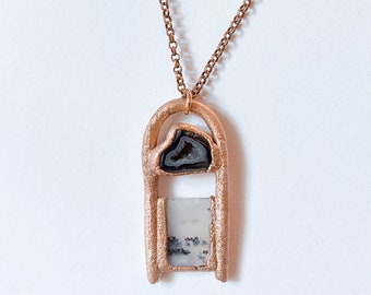 Dendritic Opal & Agate Geode Necklace / Pendant / Copper Electroformed Jewelry