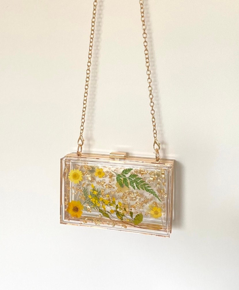 Gold Clear Square Handbag with Round Handle