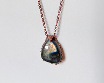 Labradorite Necklace / Minimalist Copper Necklace / Electroformed