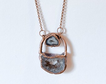 Geode Agate Necklace / Minimalist Copper Necklace / Electroformed