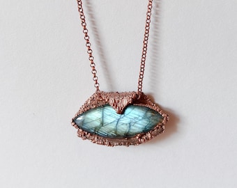 Labradorite Necklace / Minimalist Copper Necklace / Electroformed