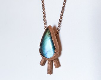 Labradorite Necklace / Minimalist Copper Necklace / Electroformed