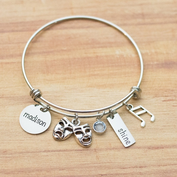 Personalized musical theater hand stamped charm bracelet - graduation gift for actor actress