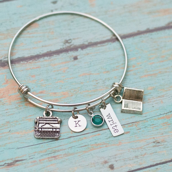 Personalized writer's bracelet - gift for writer - book club gift - typewriter charm - present for author - writing jewelry