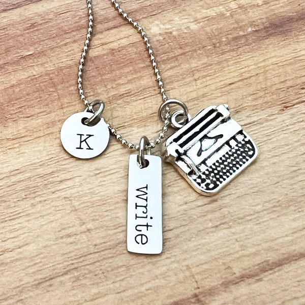 Personalized writer's initial necklace - initial jewelry - gift for author - typewriter charm - writing jewelry - creative writer gift