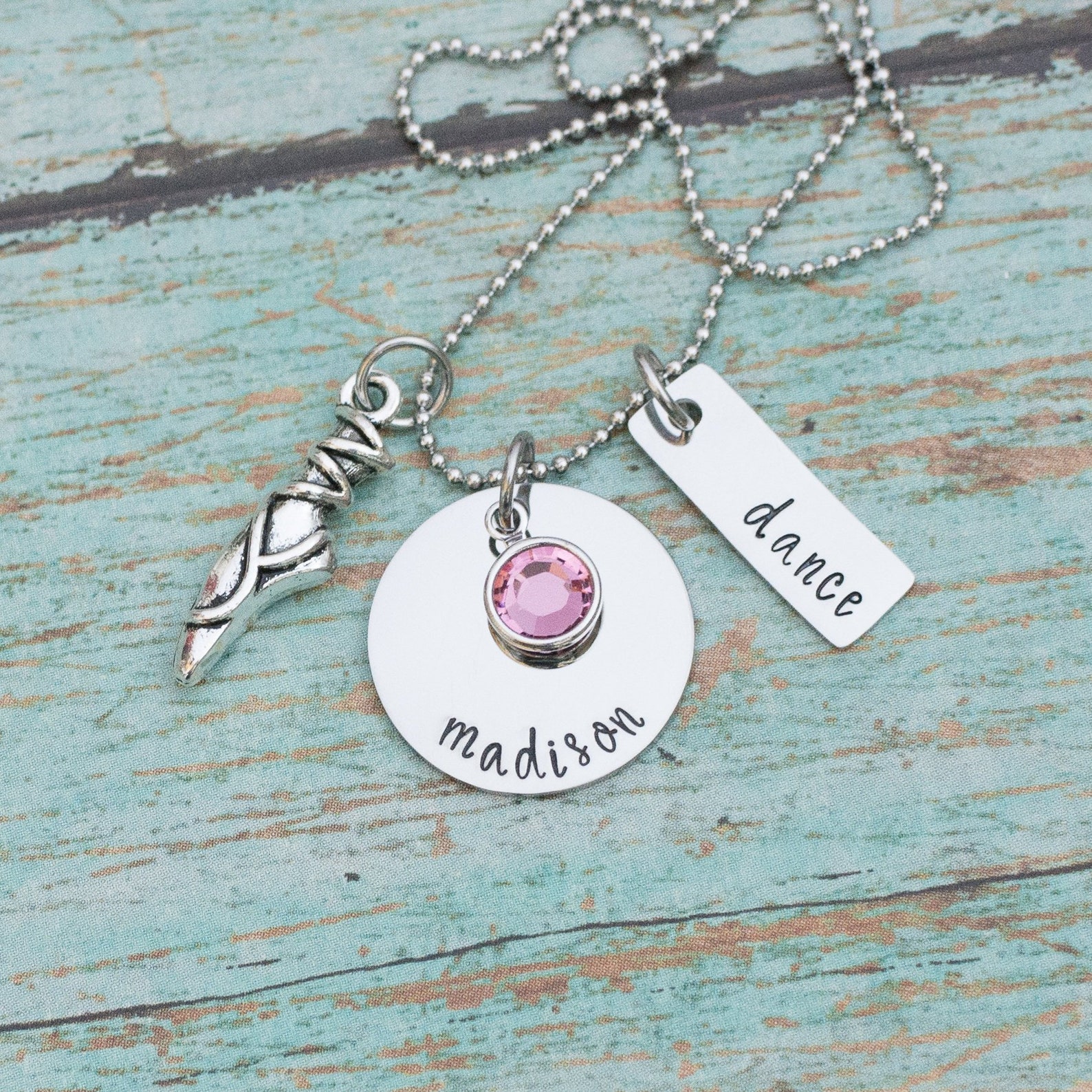 personalized ballet necklace - gift for dancer - ballet shoe necklace - dancer necklace - birthstone - ballet gift - hand stampe