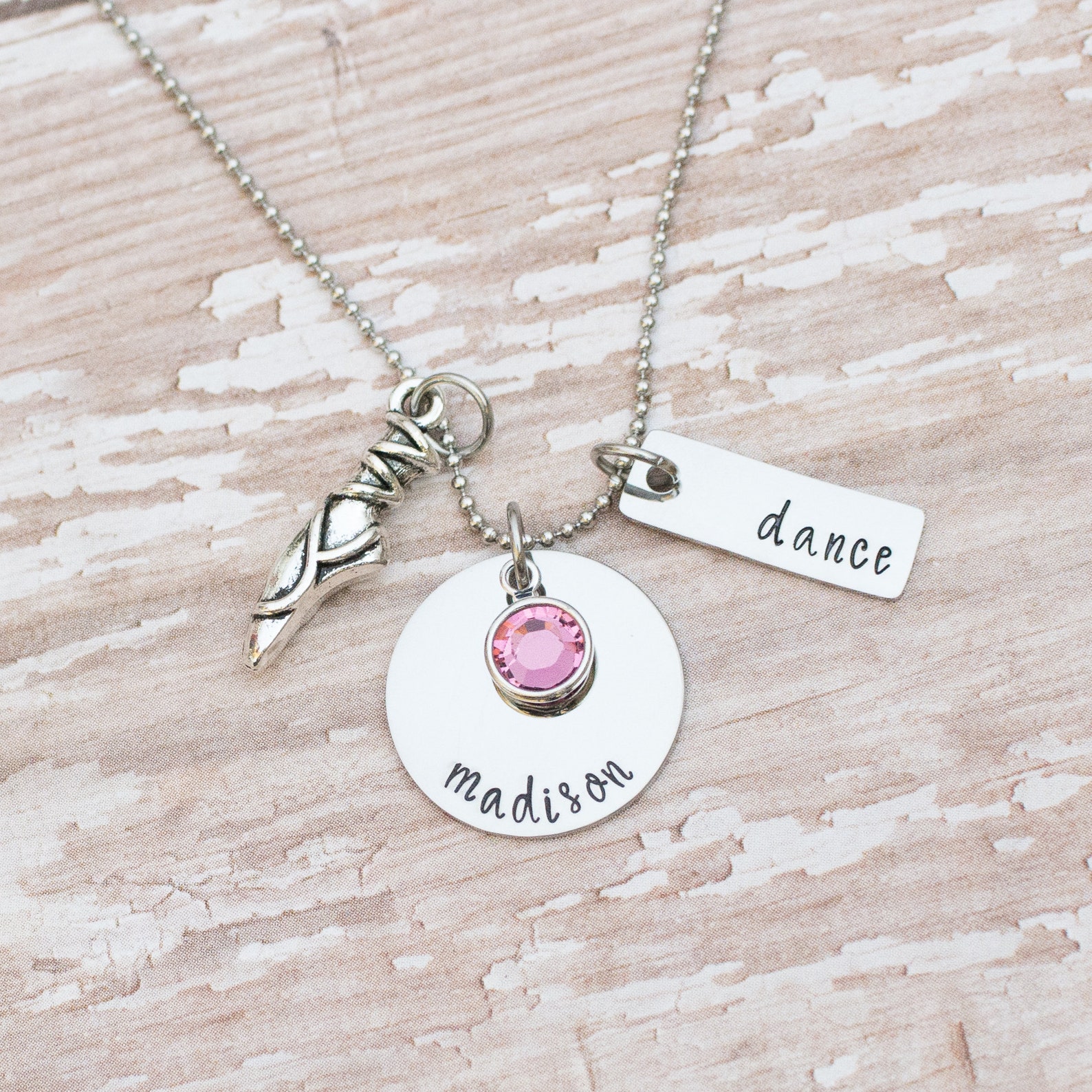 personalized ballet necklace - gift for dancer - ballet shoe necklace - dancer necklace - birthstone - ballet gift - hand stampe