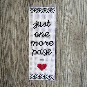 PATTERN: Cross Stitch “Just One More Page” Bookmark Instant Download