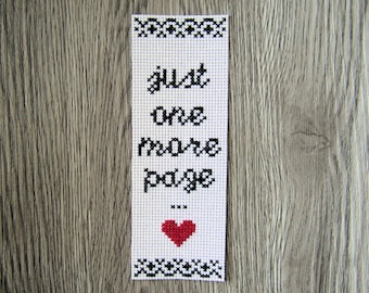 PATTERN: Cross Stitch “Just One More Page” Bookmark Instant Download