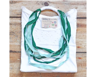 Recycled necklace, Green and white necklace, Ecofriendly Necklace, Fabric necklace, Gift for women,