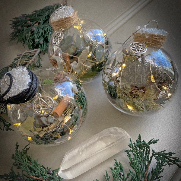 Fairy Witch Ball, Yule Ornament, Pagan Ornament, Tree Decoration, Winter Solstice, Rustic Holiday Decor, Witch's Amulet, Home Protection