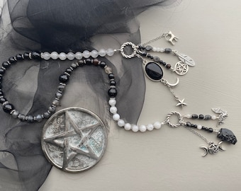 Nyx Prayer Beads, Pagan Prayer Beads, Witches Ladder, Gothic Altar, Goddess of the Night, Shadow Magick, Night Witches, Meditation Beads