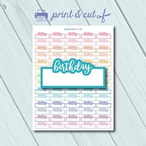 Birthday Printable Planner Stickers - Trackers - Word Outline Fillable Stickers - Erin Condren - Happy Planner - Personal Planner